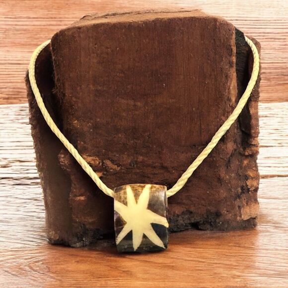 Batik Bone Star Pendant on Hemp Cord – 14 Inch Boho Choker necklace - Picture 1 of 8